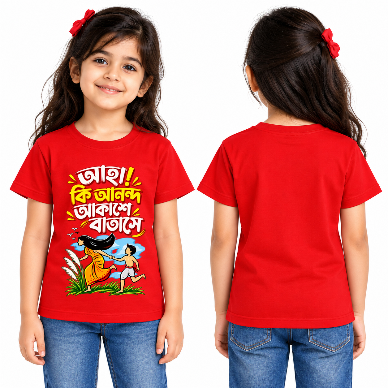 Aha Ki Anondo Akashe Batashe Red Color Cotton Round Neck T shirt