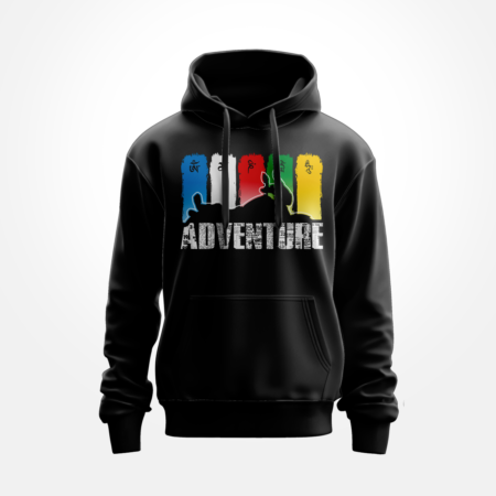 Adventure Black Color Graphic Printed Hoodie
